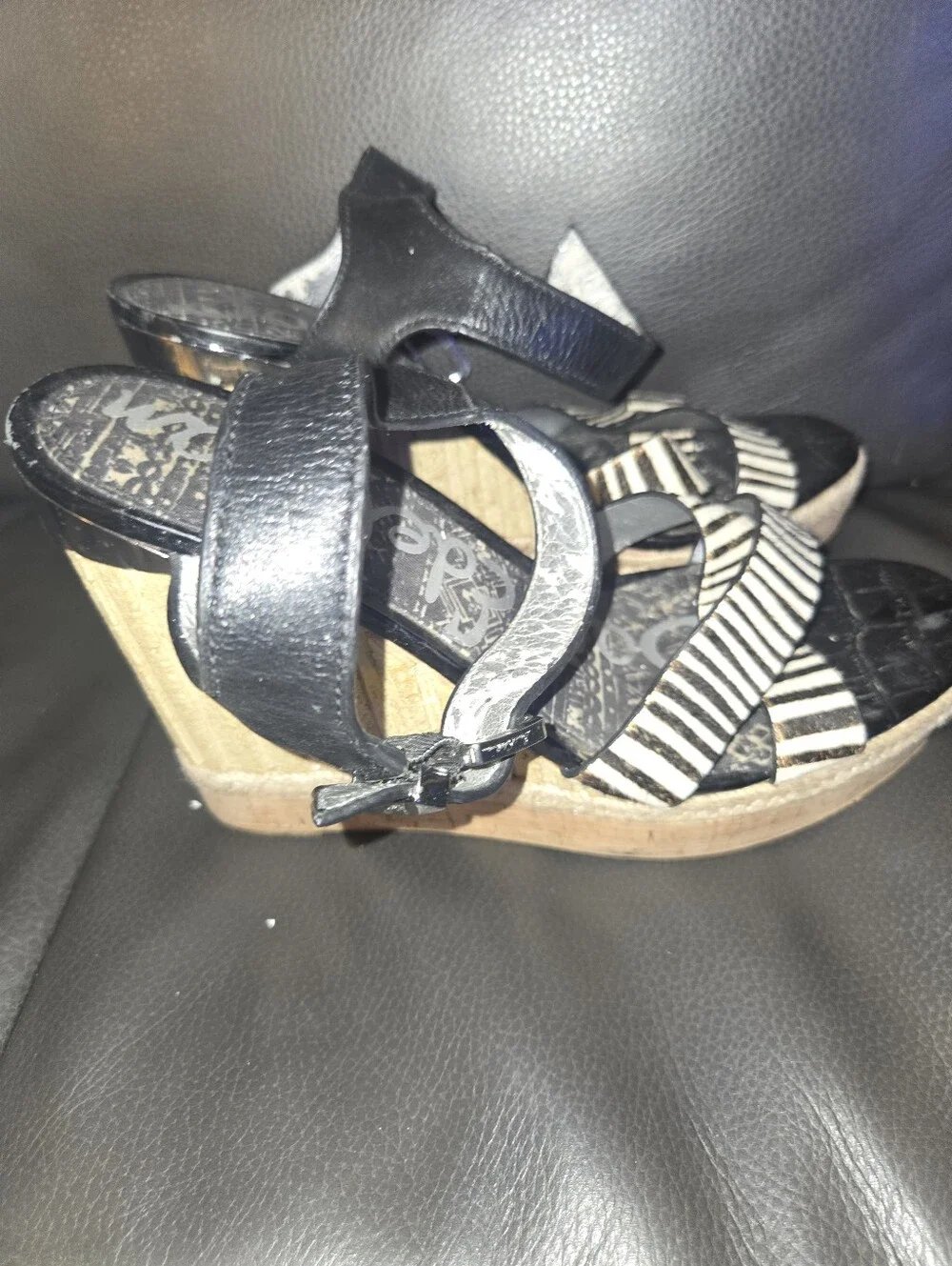 Sam Edelman Black and White Striped Wedge Sandals